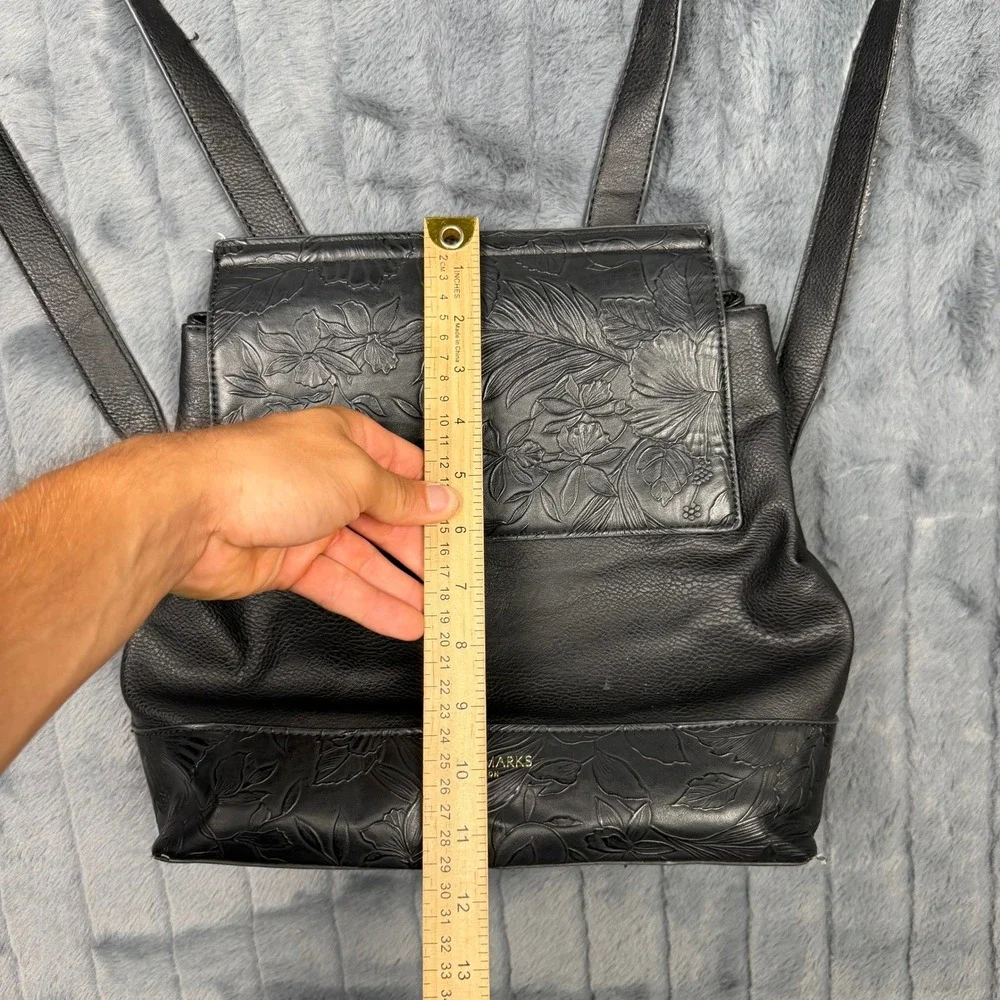 Darcy Marks London Black Floral Embossed Faux Leather Backpack Bag